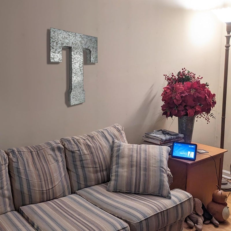Science Purchase 20" Metal Letter T Wall Decor, Silver with Rusted Edges, Galvanized Wall Mountable Decoration for Country, Mid-Century, or Farmhouse Themed Room or Event - Image 4